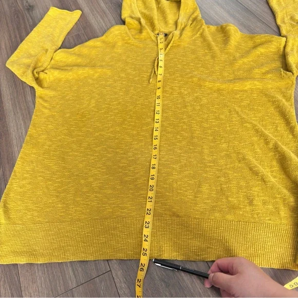Eileen Fisher organic cotton linen slub Mustard Knit Hooded Pullover top size S - Picture 5 of 11
